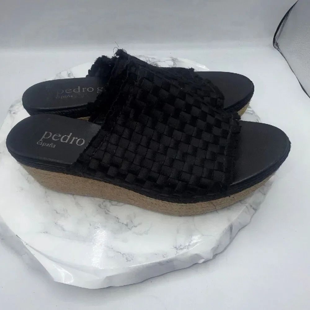PEDRO GARCIA Black Woven Espadrille Platform Shoe-EUR 39/US 8.5